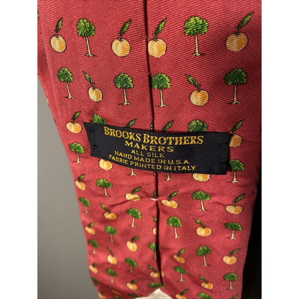 Brooks Brothers 100% Silk Tie Mens Oranges‎ & Orange Trees Vintage Made In USA
